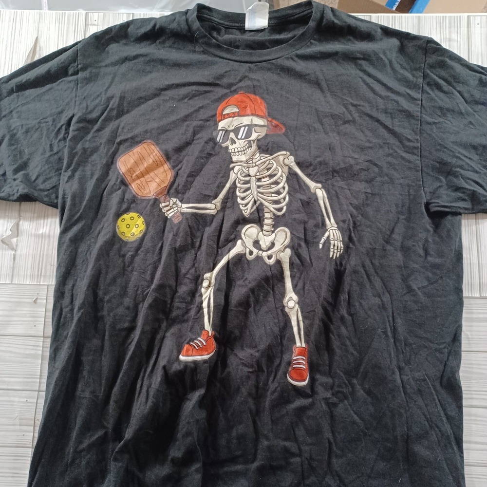 Gildan Softstyle Skeleton Pickleball Graphic T-Shirt Mens Black Short Sleeve Tee